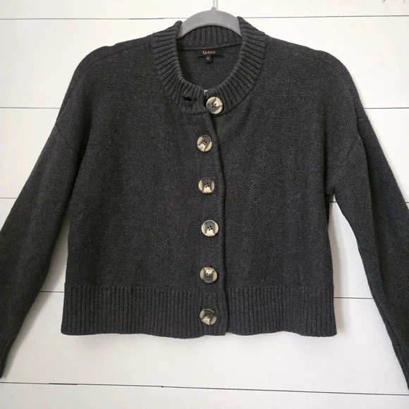 Quince Small Gray Cropped Cardigan Sweater with Button 100% Organic Cotton - Picture 6 of 8